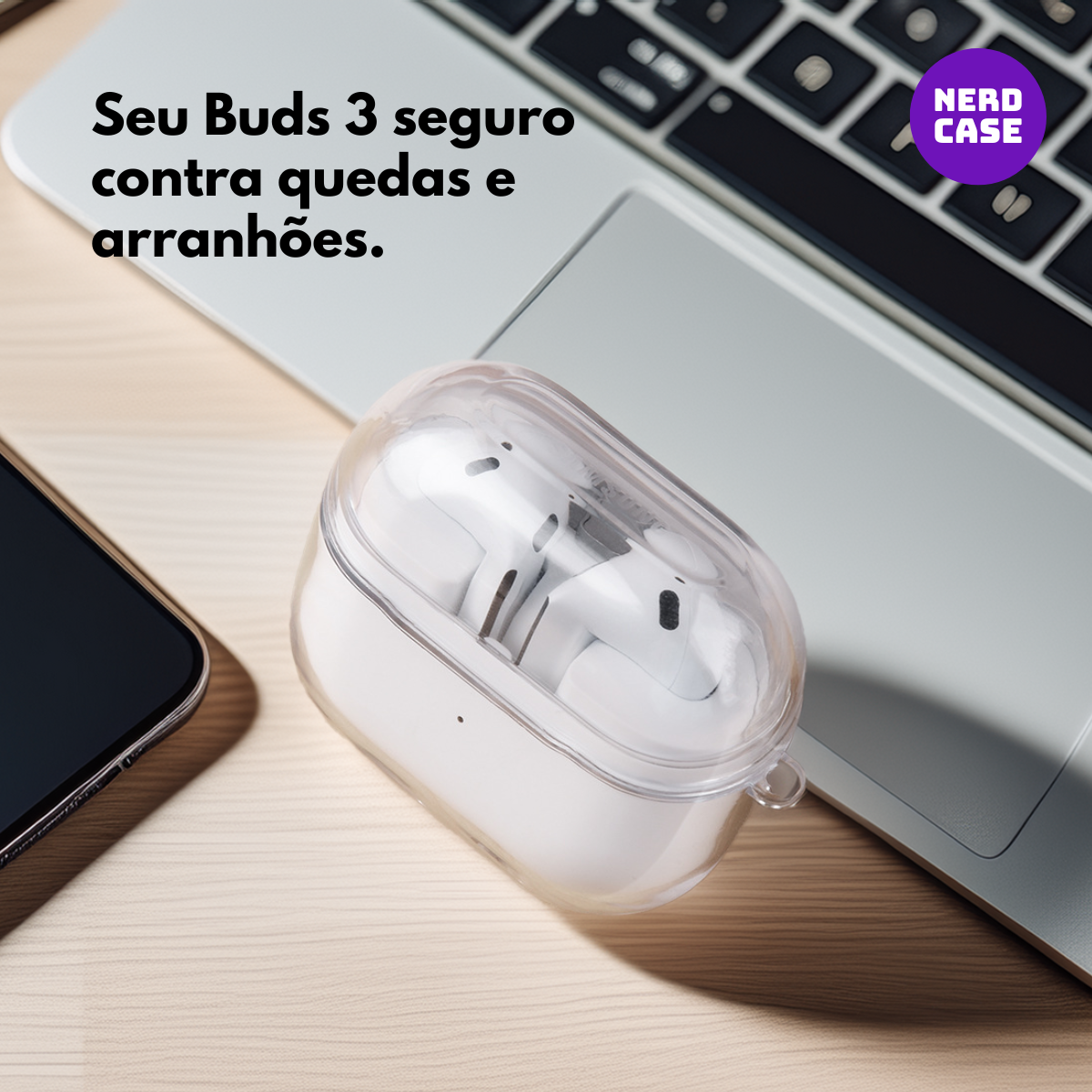 Kit Caneta de Limpeza e Capa Protetora de Silicone Nerdcase Compatível com Samsung Galaxy Buds 3, 3 Pro,Fe, Transparente