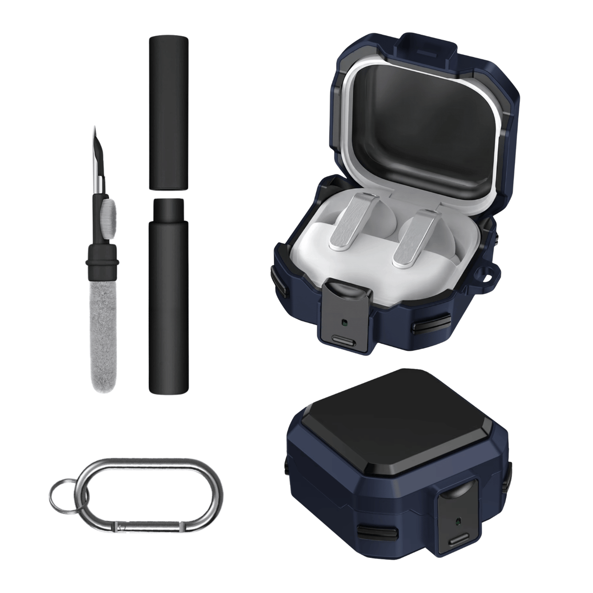 Kit Limpador para Fones e Capa Protetora Nerdcase para Galaxy Buds 4, Buds 4 Pro, Silicone Premium Resistente, Azul
