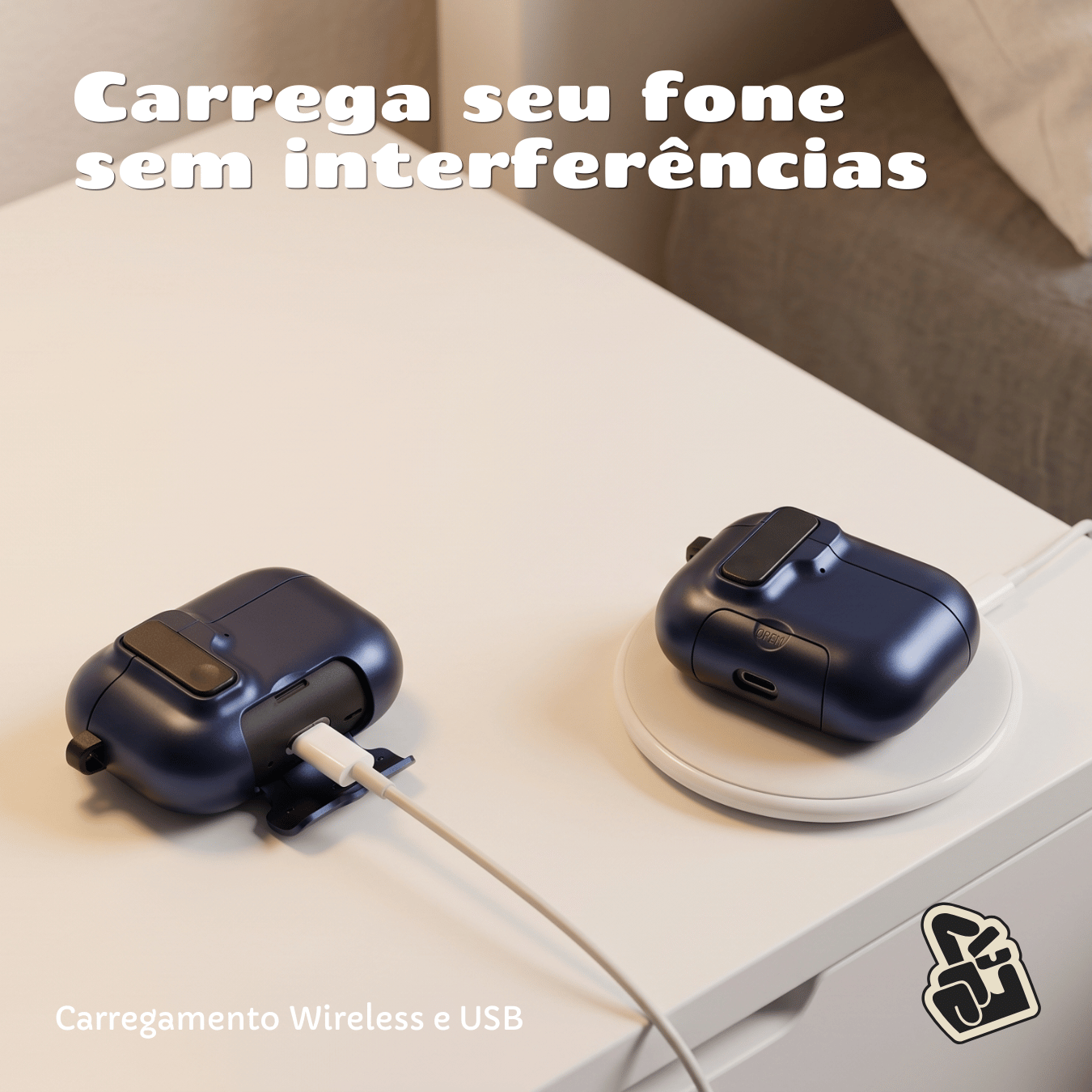 Kit Limpador para Fones e Capa Protetora de Silicone Nerdcase para AirPods Pro 3, Urban Azul Cintilante