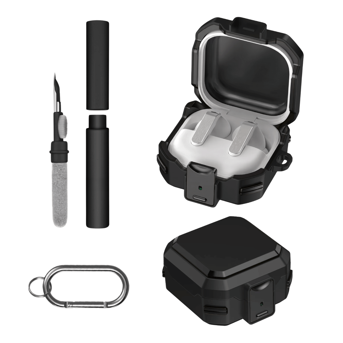 Kit Limpador para Fones e Capa Protetora Nerdcase para Galaxy Buds 4, Buds 4 Pro, Silicone Premium Resistente, Preta