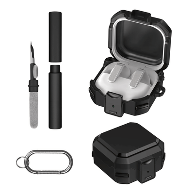 Kit Limpador para Fones e Capa Protetora Nerdcase para Galaxy Buds 4, Buds 4 Pro, Silicone Premium Resistente, Preta