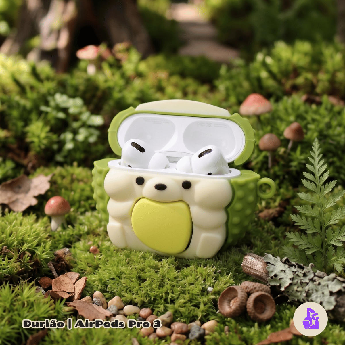 Kit Limpador para Fones e Capa de Silicone Nerdcase para AirPods Pro 3, Porco Espinho Durião
