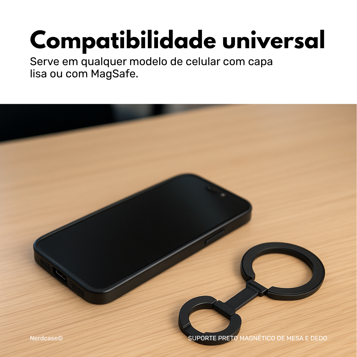 Suporte de Anel para Celular de Mesa Nerdcase Magnético, Inox Preto