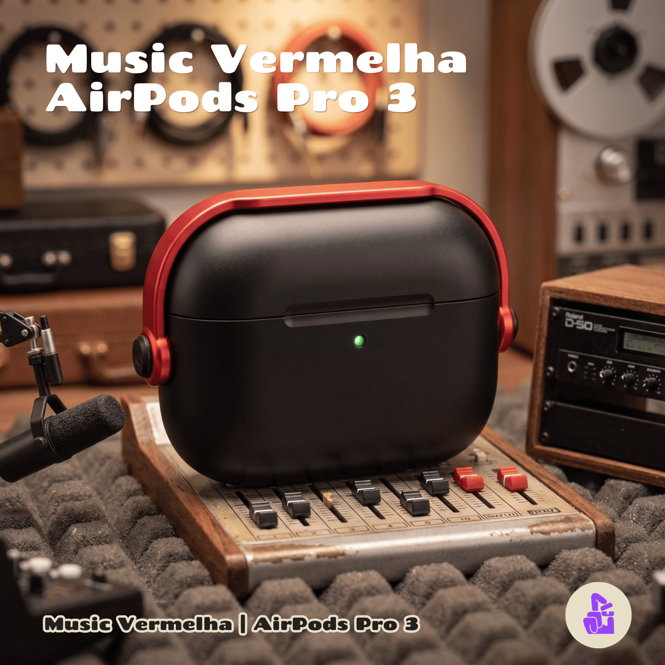 Capa Protetora de Silicone Nerdcase para AirPods Pro 3, Preta com detalhe Vermelho