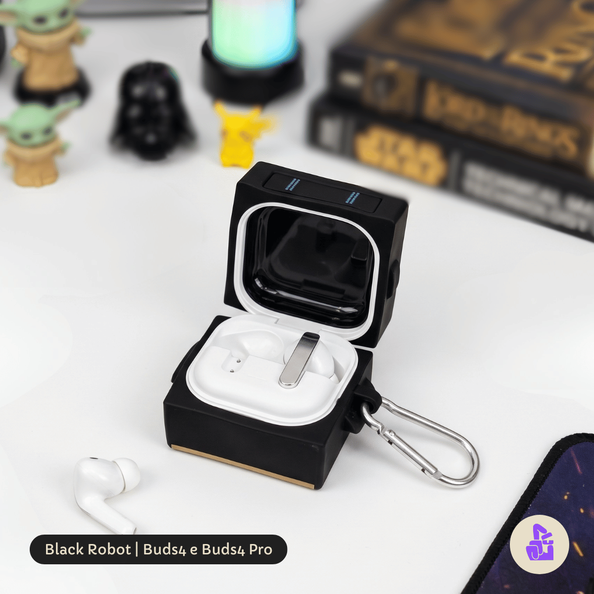 Capa Protetora Nerdcase para Samsung Galaxy Buds 4, Silicone, Robô Preto