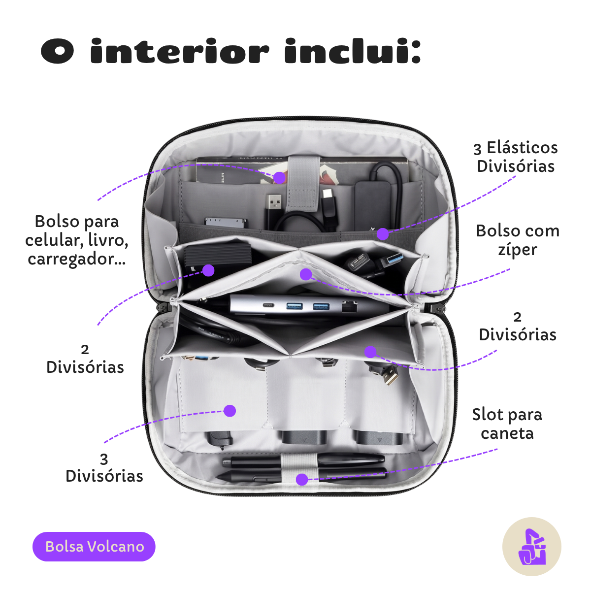Bolsa, Necessaire Organizadora Volcano Nerdcase, Couro PU, 26x15cm, Preta