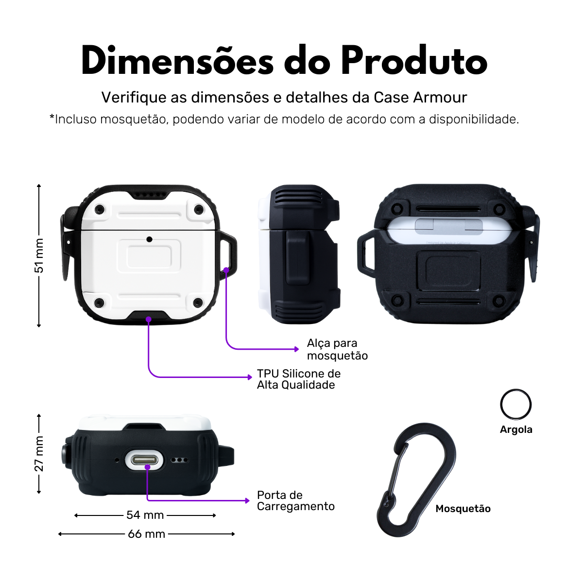 Capa Resistente Armour Nerdcase, Compatível com AirPods 4, Branca e Preta