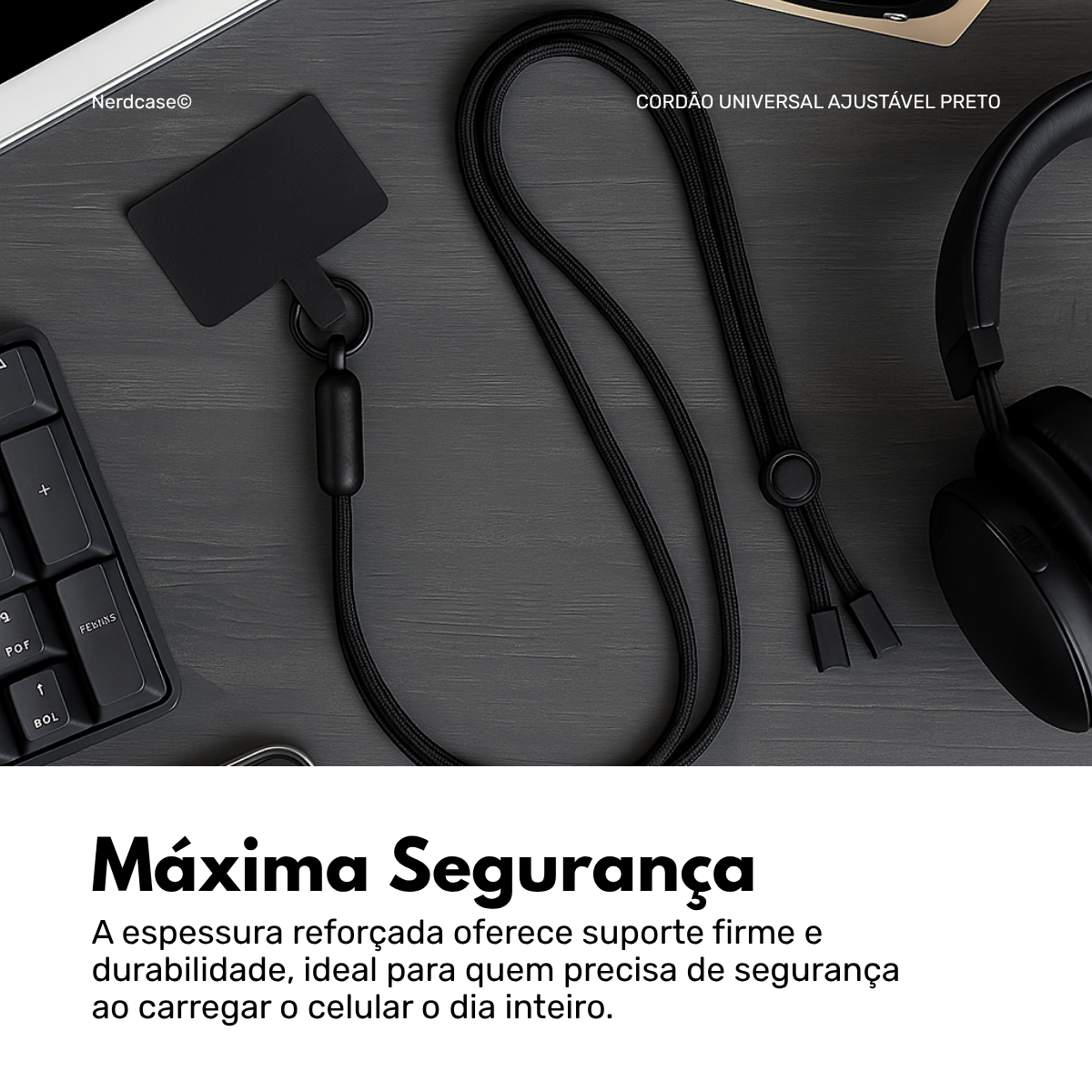 Cordão Universal Nerdcase para Celular, 75cm, Preto