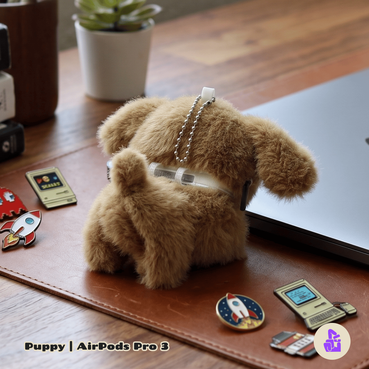Kit Limpador para Fones e Capa de Pelúcia Nerdcase para AirPods Pro 3, Cachorro Puppy