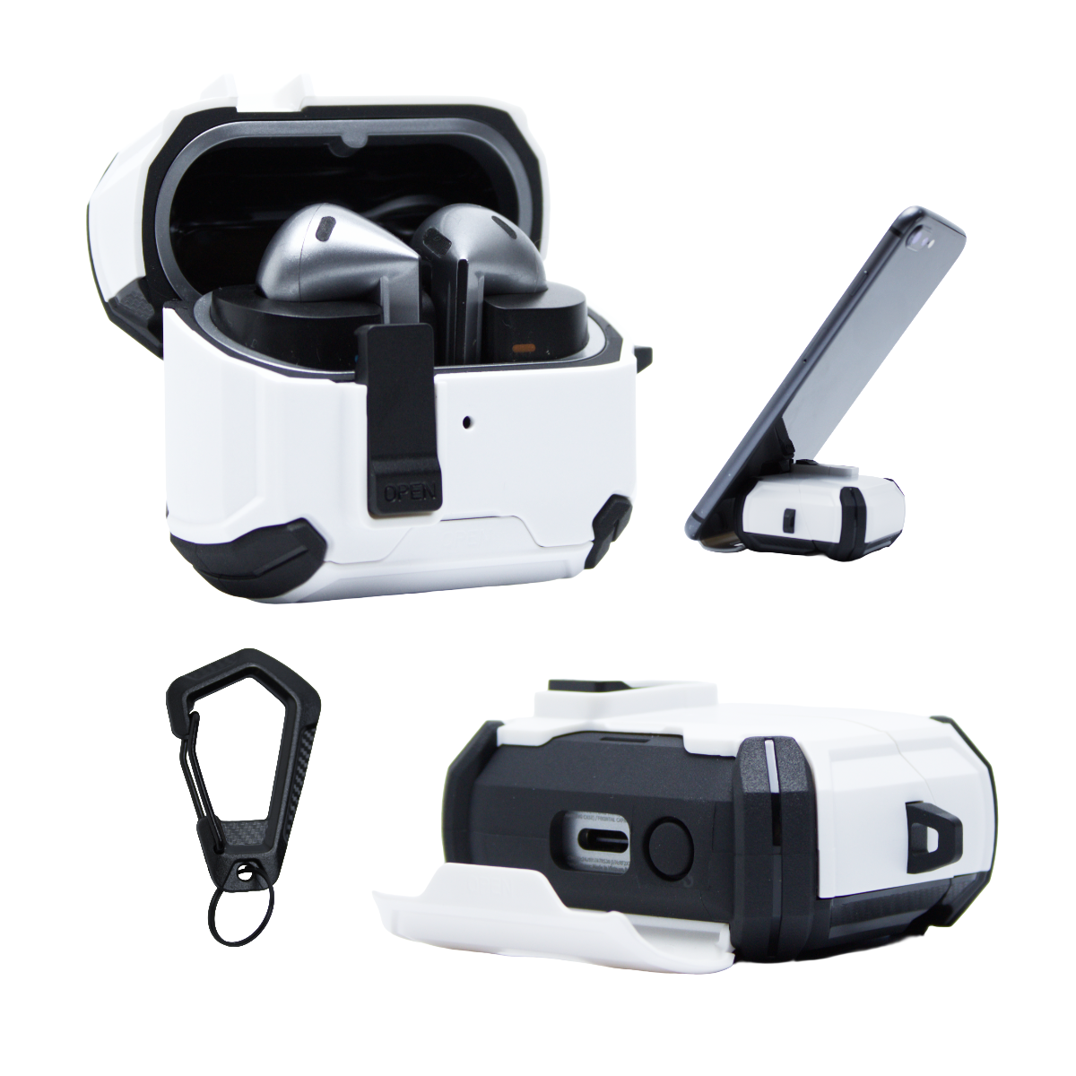 Capa Protetora Airtrek Nerdcase para Galaxy Buds 3, Buds Pro 3, Buds3 FE, Preto e Branco