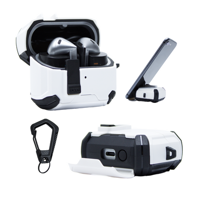 Capa Protetora Airtrek Nerdcase para Galaxy Buds 3, Buds Pro 3, Buds3 FE, Preto e Branco