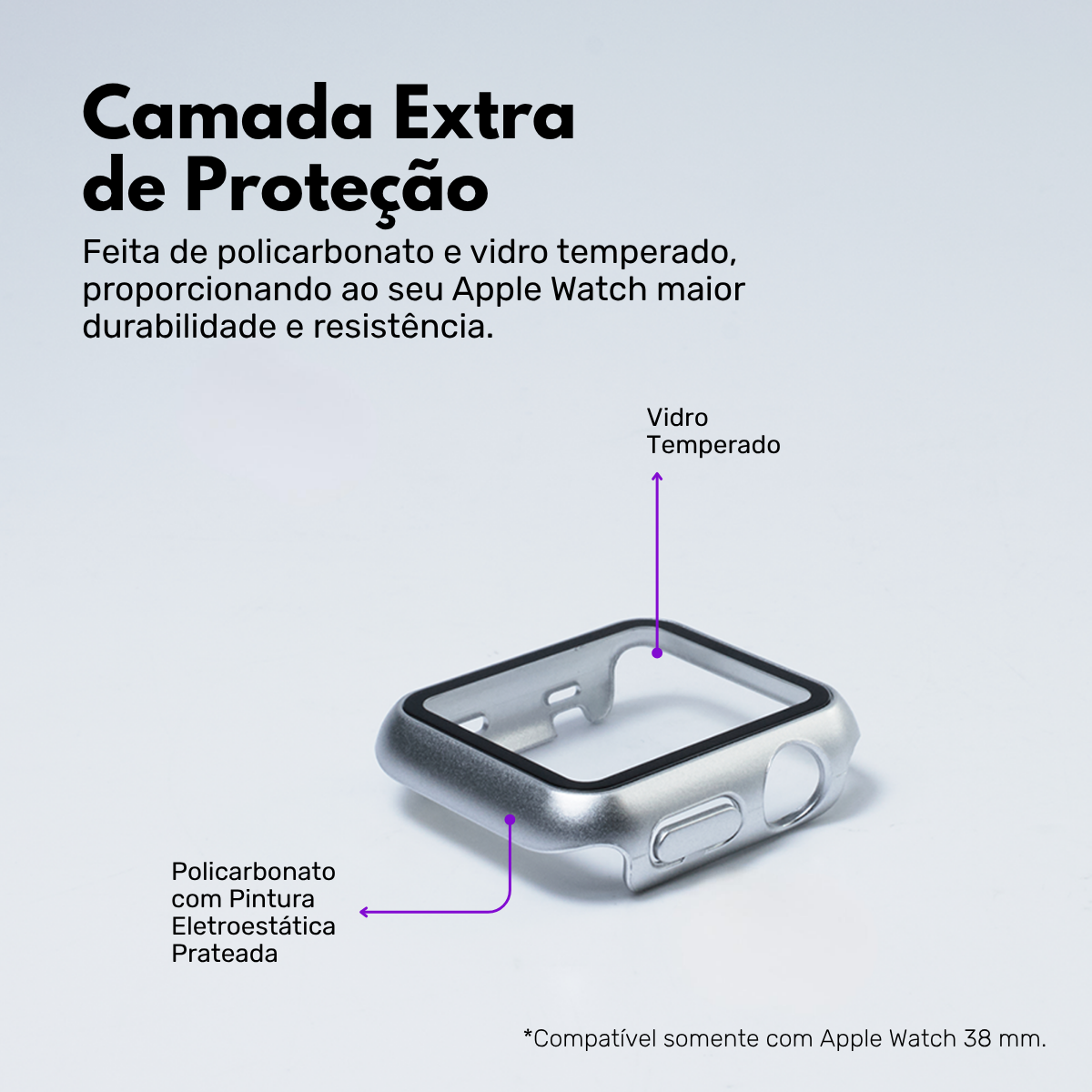 Kit com 2 Capa com Película de Vidro Nerdcase Compatível com Apple Watch 38mm, Prata