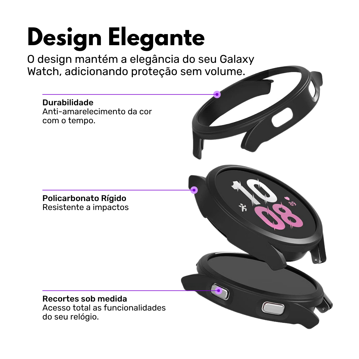 Capa com Película de Vidro Nerdcase Compatível com Samsung Galaxy Watch 6 40mm, Preto