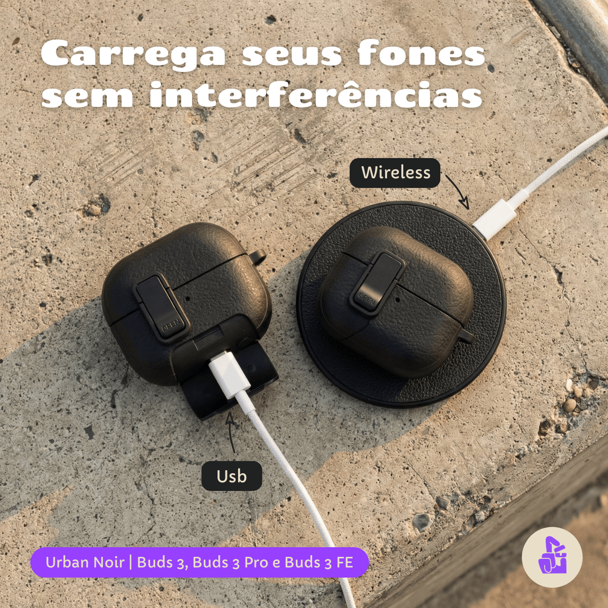 Kit Limpador para Fones e Capa Protetora Urban Noir Nerdcase para Samsung Galaxy Buds 3, 3 Pro, 3 Fe, Preta