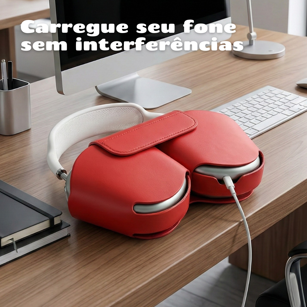 Capa Protetora Nerdcase para AirPods Max, Couro Sintético Vermelho