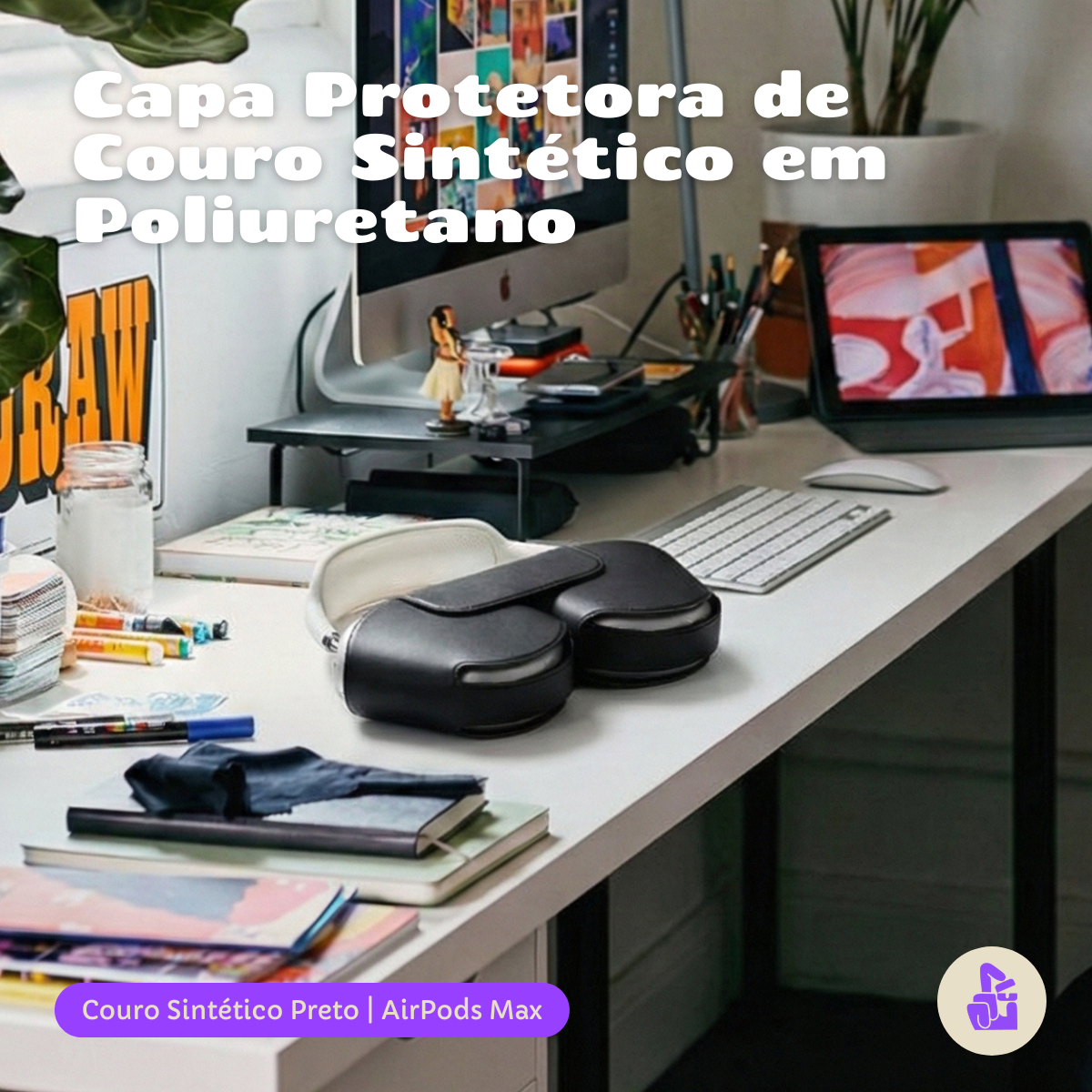 Capa Protetora Nerdcase para AirPods Max, Couro Sintético Preto