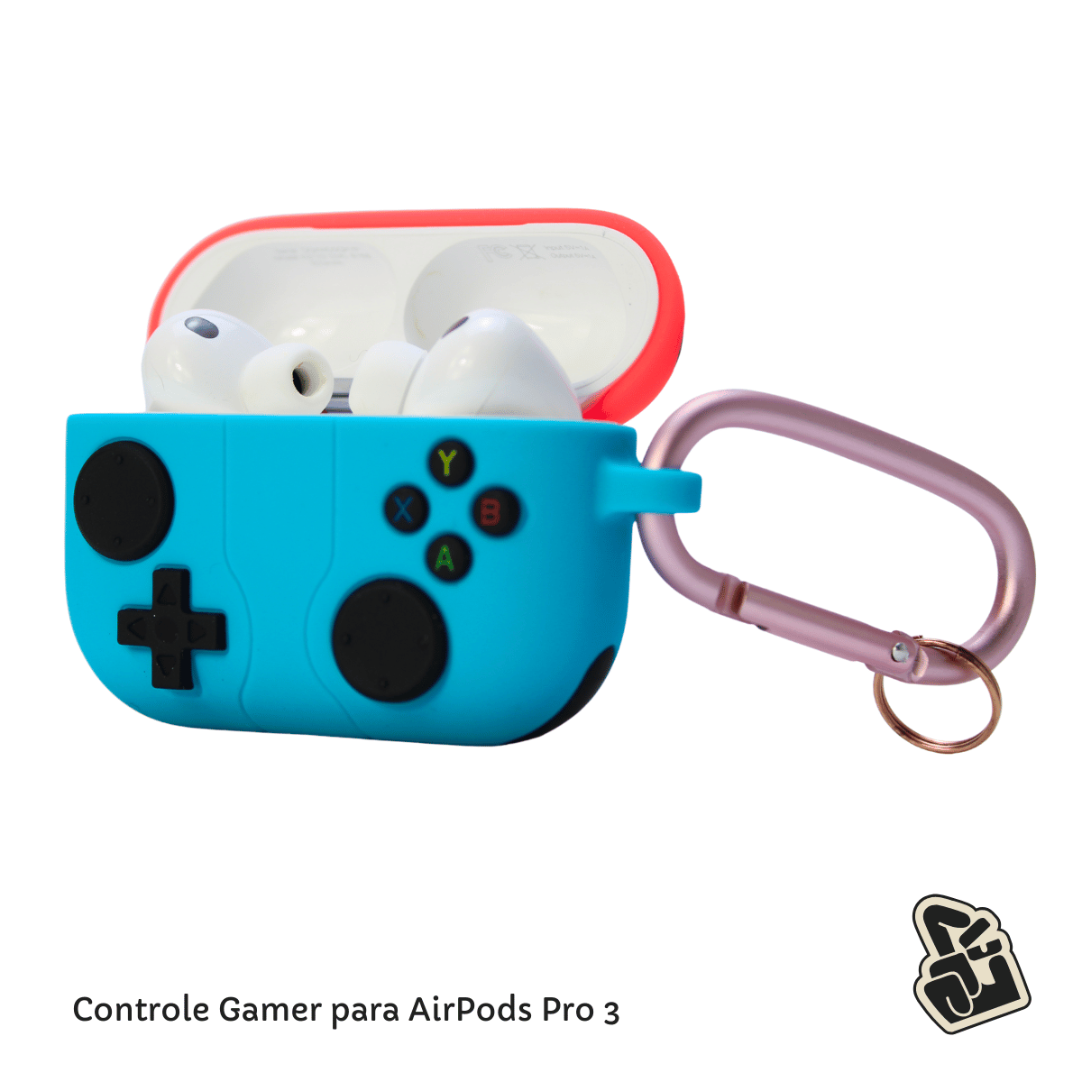 Kit Limpador para Fones e Capa Protetora de Silicone Nerdcase para AirPods Pro 3, Controle Gamer Azul