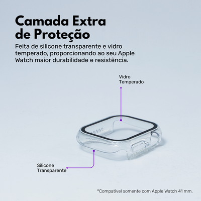 Capa com Película de Vidro Nerdcase Compatível com Apple Watch 41mm, Transparente