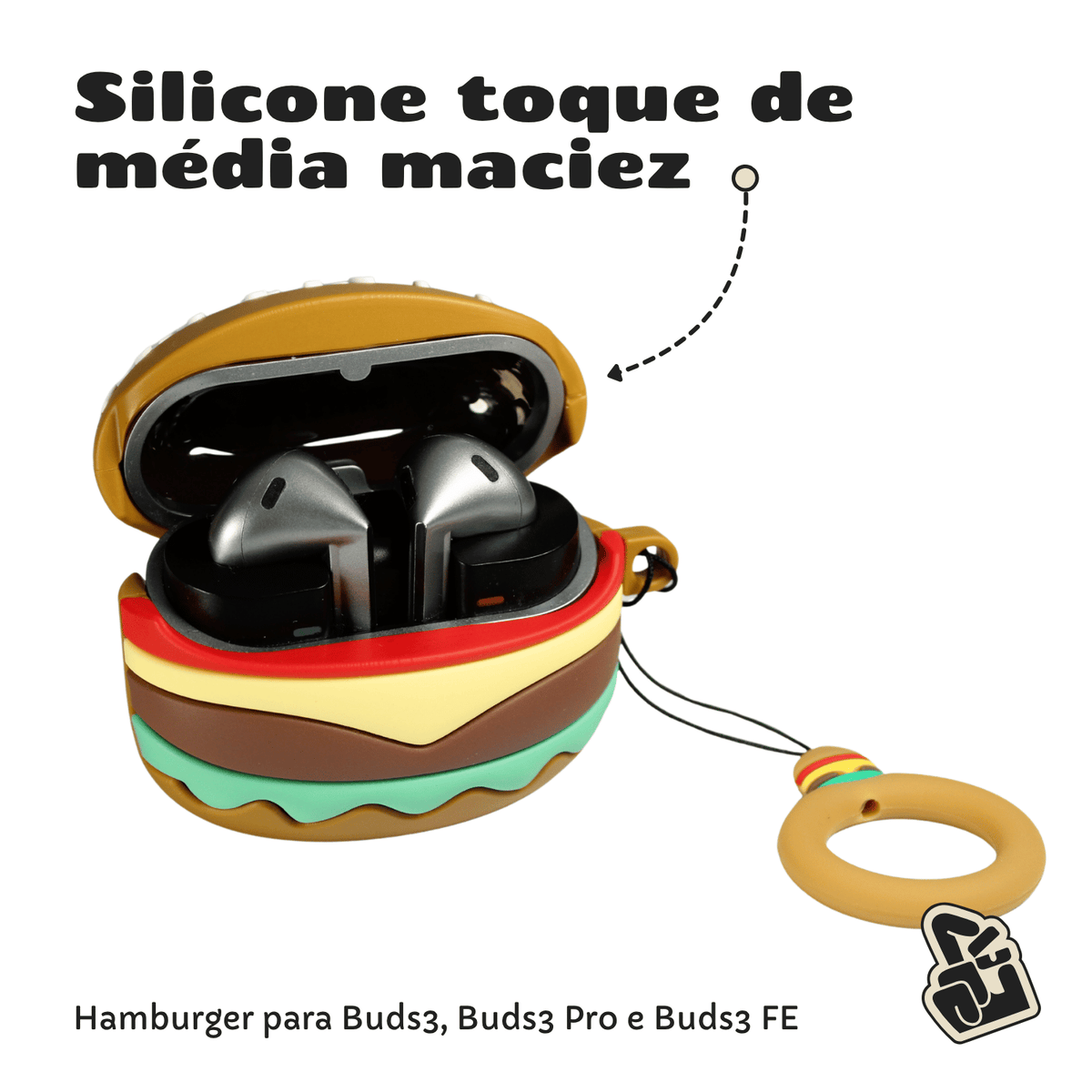 Kit Limpador para Fones e Capa Protetora Nerdcase para Galaxy Buds 3, Buds 3 Pro, Buds 3 Fe, Silicone, Hamburguer