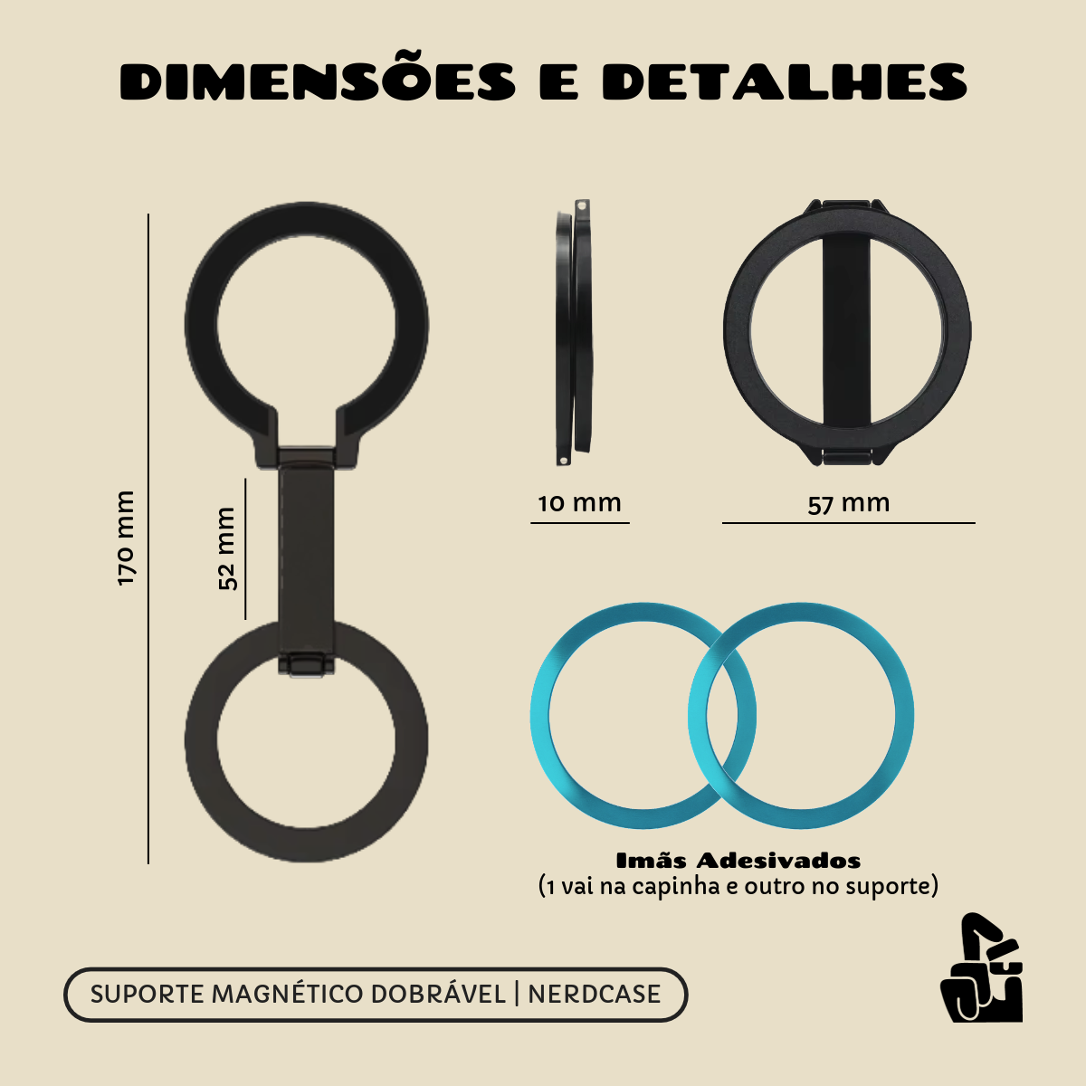 Suporte de Mesa Magnético Nerdcase Dobrável em Metal, Para Celular